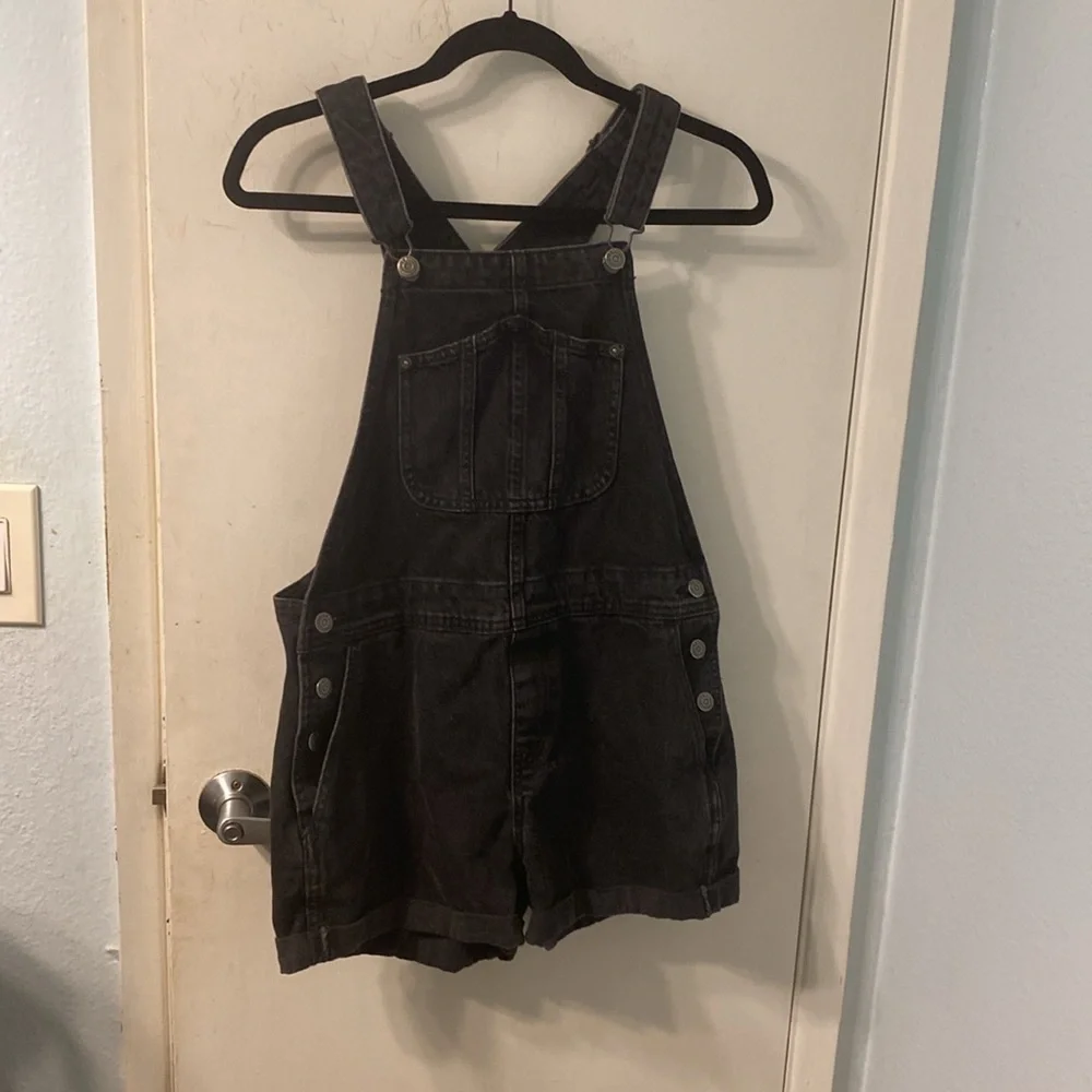 Old Navy Black Slouchy Non Stretch Denim Overalls Size S - Picture 4 of 11